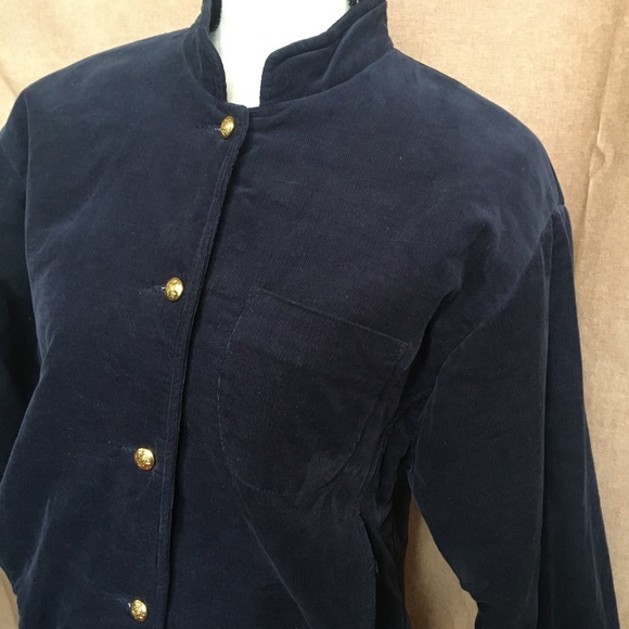 Vintage 70s Lanz Navy Blue Corduroy Gold Button Jacket High Neck Puff Sleeve S - Picture 5 of 7